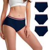High Waisted Cotton Knickers, Striped Waistband, 3-Pack | Trifolium