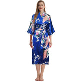 Trifolium Kimono Robe And Chemise Silky Peacock Satin Nightgown Bathrobe Wedding Negligee Nightdress Kimono