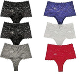 Trifolium 6 Pack Lace Thongs Panties Bikini Underwear Ladies Sexy High Waist String Knickers Tangas