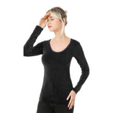 Trifolium Womens Warm Thermal Long Sleeve Lace Trim Underwear Base Layer Top with Sparkles