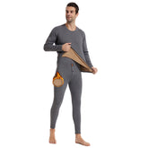 Trifolium Men's Velvet Plush Double Layer Ultra-Insulating Thermal Underwear Set, Long Sleeve Top & Long Johns for Winter