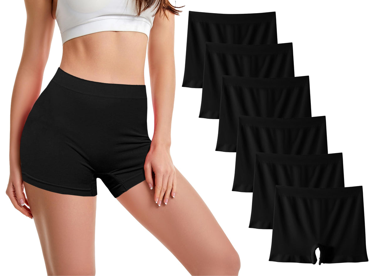 Trifolium 6 packs Women's Seamless High Waist Boxer Shorts: Breathable Nylon Microfiber, Full Coverage Underwear with Cotton Crotch - Ideal for Dress Chafing Prevention