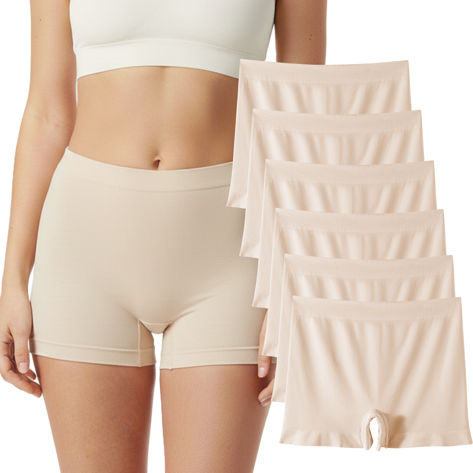 Trifolium 6 packs Women's Seamless High Waist Boxer Shorts: Breathable Nylon Microfiber, Full Coverage Underwear with Cotton Crotch - Ideal for Dress Chafing Prevention