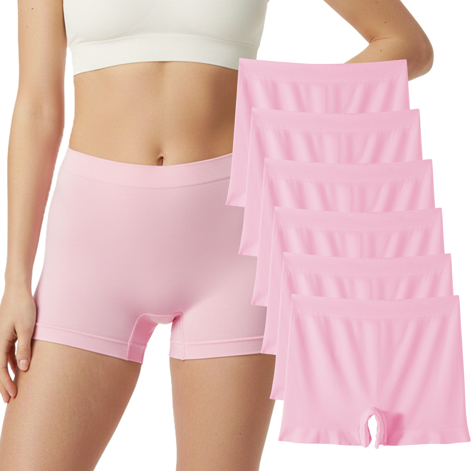 Trifolium 6 packs Women's Seamless High Waist Boxer Shorts: Breathable Nylon Microfiber, Full Coverage Underwear with Cotton Crotch - Ideal for Dress Chafing Prevention