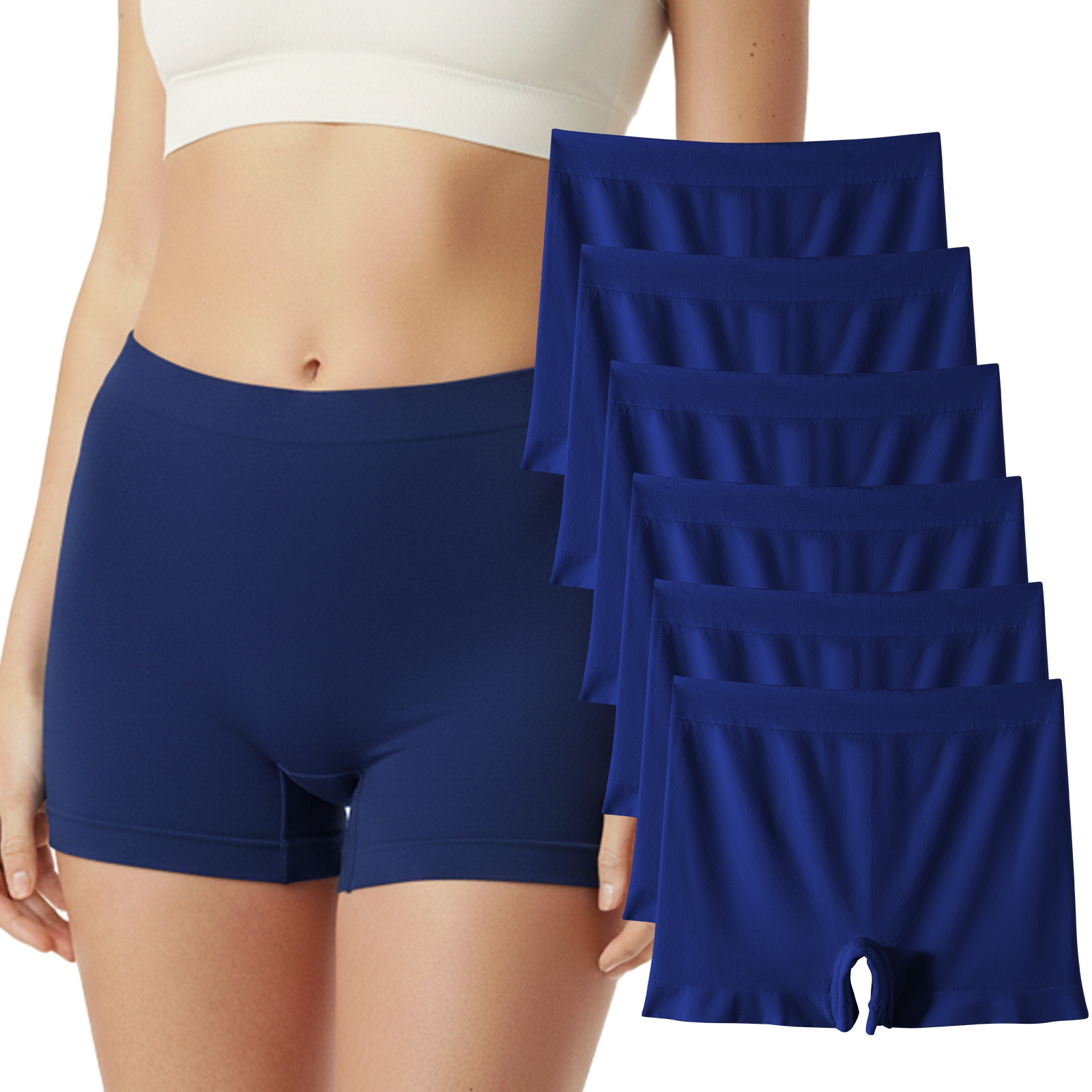 Trifolium 6 packs Women's Seamless High Waist Boxer Shorts: Breathable Nylon Microfiber, Full Coverage Underwear with Cotton Crotch - Ideal for Dress Chafing Prevention