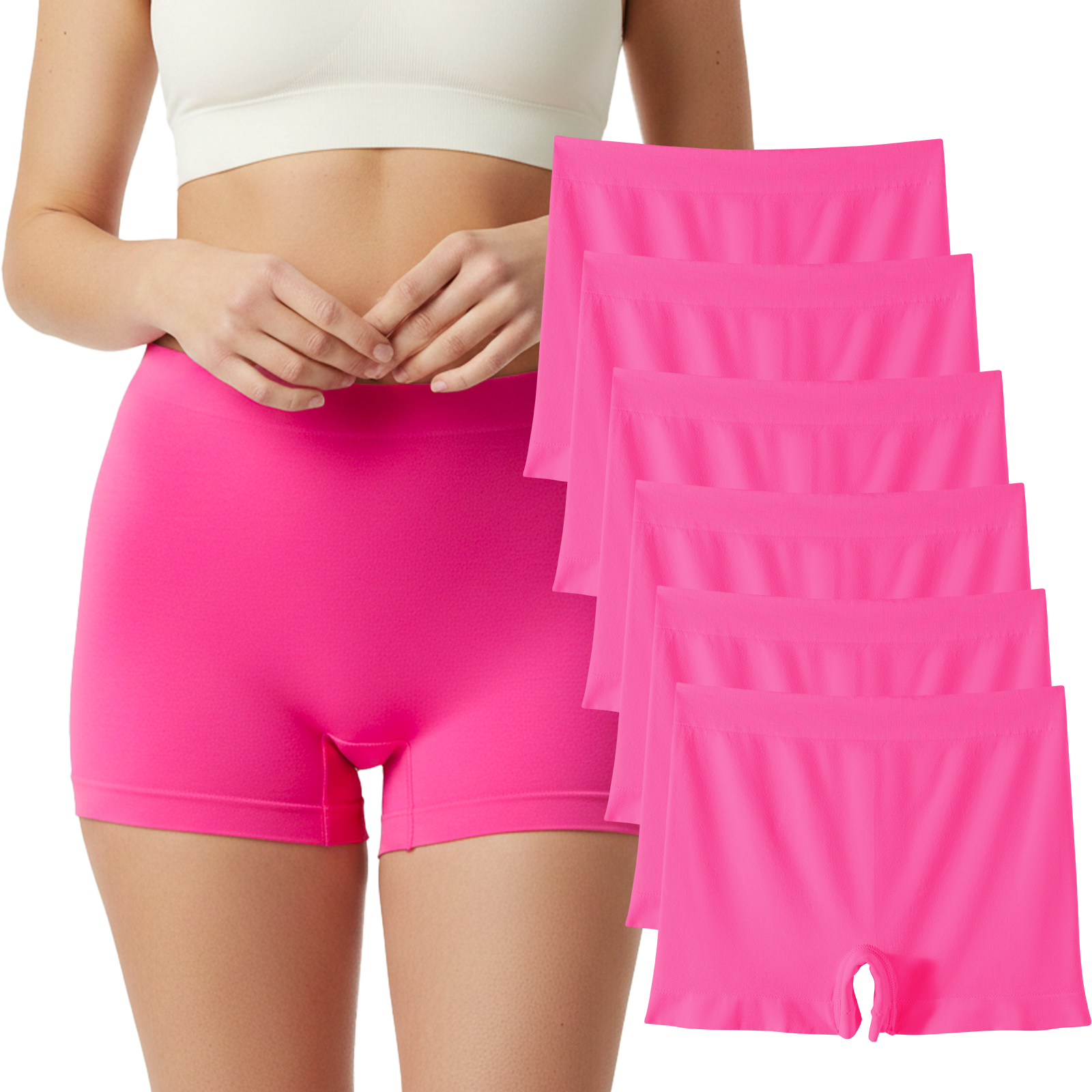 Trifolium 6 packs Women's Seamless High Waist Boxer Shorts: Breathable Nylon Microfiber, Full Coverage Underwear with Cotton Crotch - Ideal for Dress Chafing Prevention