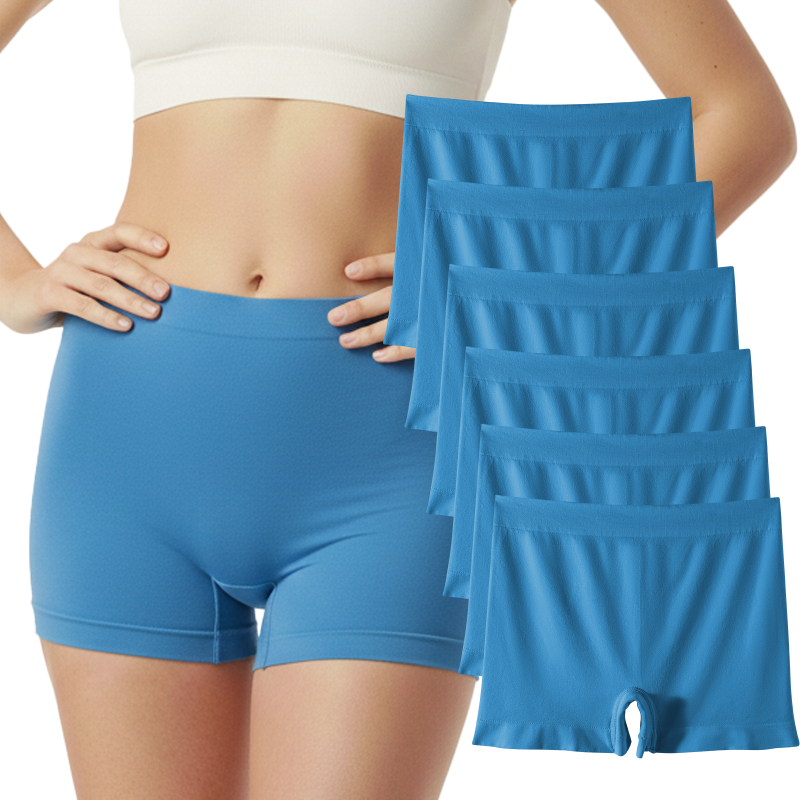 Trifolium 6 packs Women's Seamless High Waist Boxer Shorts: Breathable Nylon Microfiber, Full Coverage Underwear with Cotton Crotch - Ideal for Dress Chafing Prevention