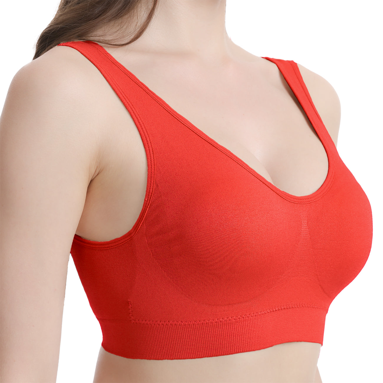 TRIFOLIUM V-Neck Seamless Wireless Bra for Women | Wide Strap Ultra-Soft Comfort Bralette for Everyday Lounge, Sleep & Yoga