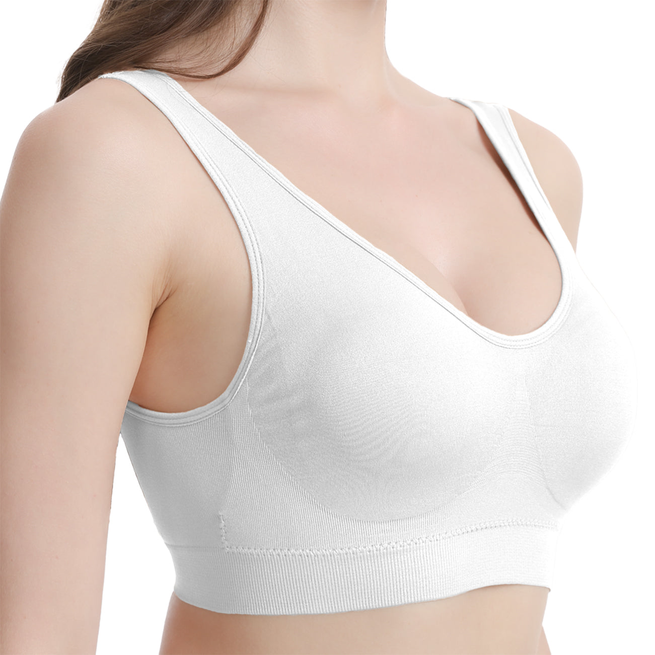TRIFOLIUM V-Neck Seamless Wireless Bra for Women | Wide Strap Ultra-Soft Comfort Bralette for Everyday Lounge, Sleep & Yoga