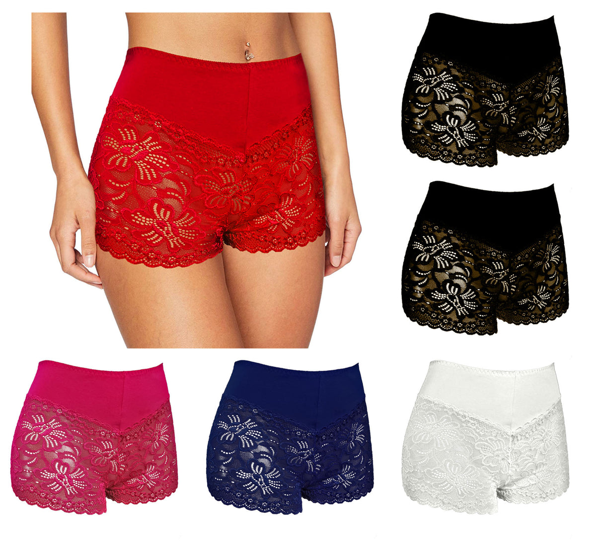 Trifolium High Waist French Knickers Floral Lace Panties Stretchy Sheer Underpants