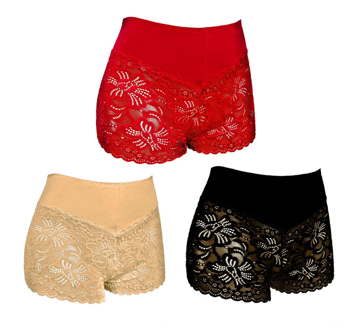 Trifolium High Waist French Knickers Floral Lace Panties Stretchy Sheer Underpants