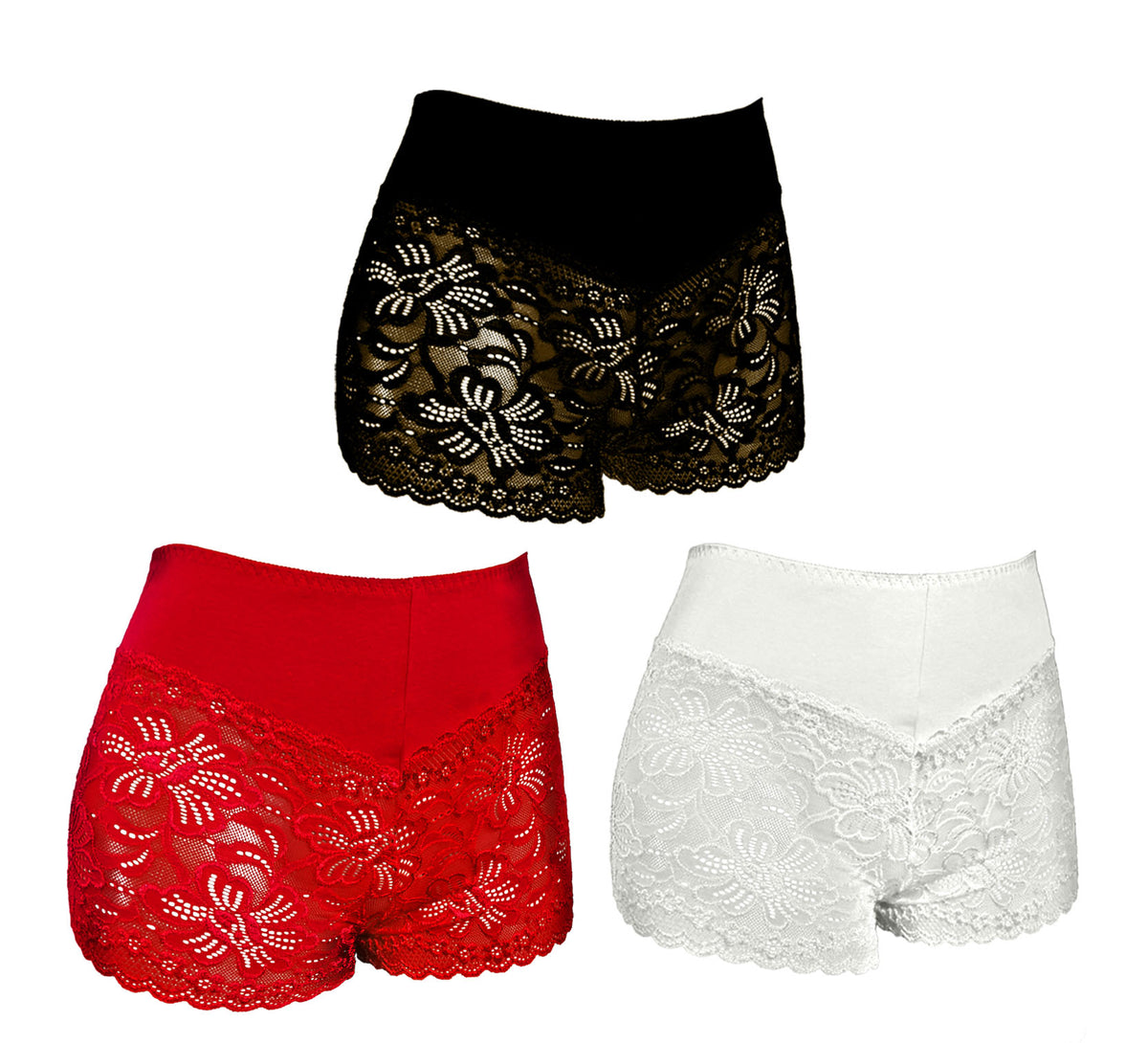 Trifolium High Waist French Knickers Floral Lace Panties Stretchy Sheer Underpants