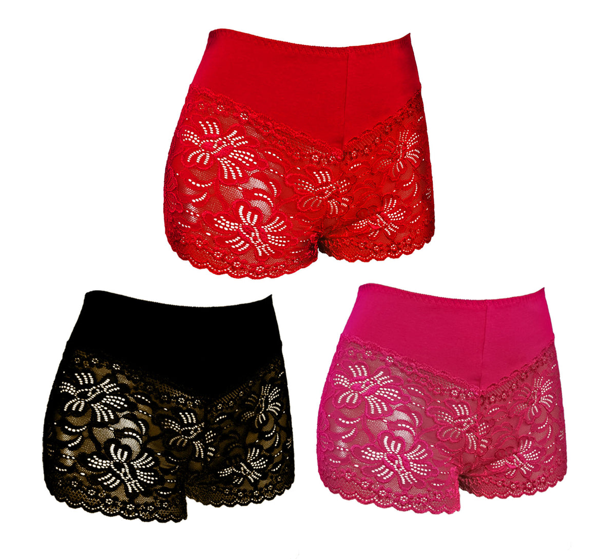 Trifolium High Waist French Knickers Floral Lace Panties Stretchy Sheer Underpants
