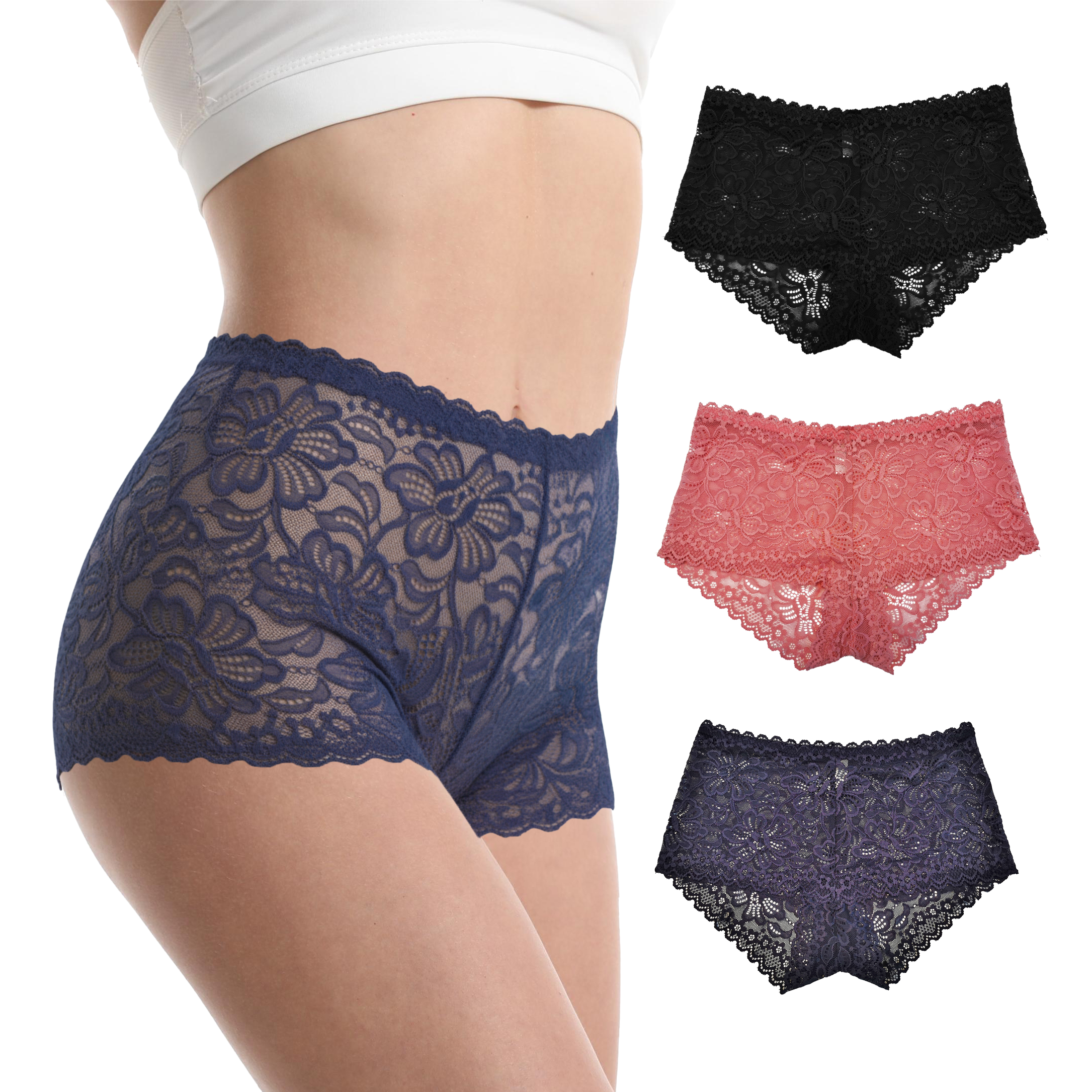 Floral Lace High Waist Panties Stretchy & Sheer | Trifolium