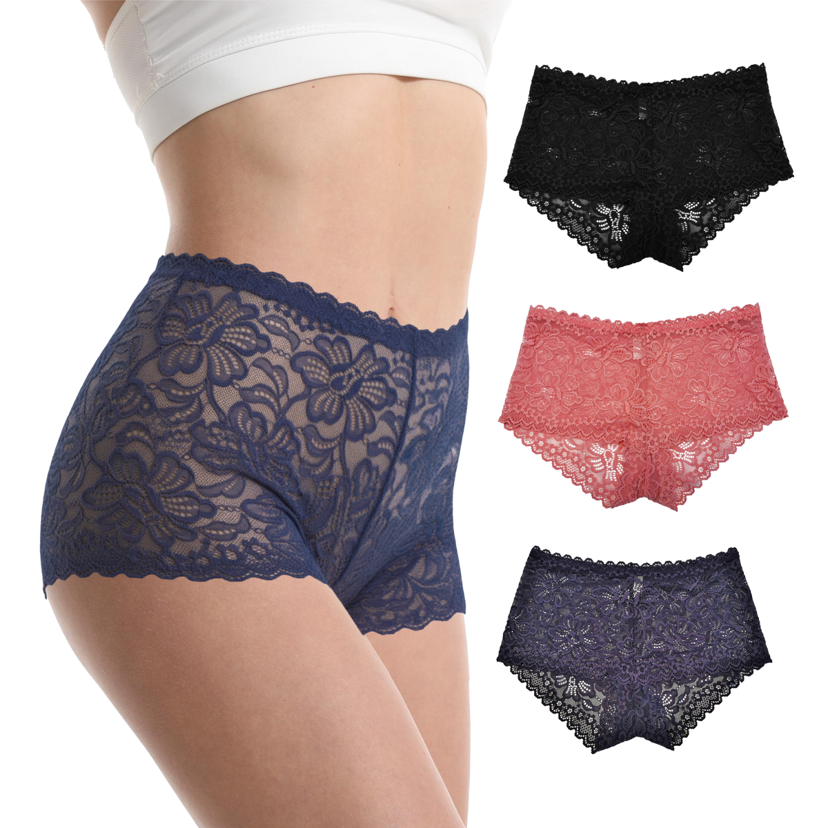 Floral Lace High Waist Panties Stretchy & Sheer | Trifolium