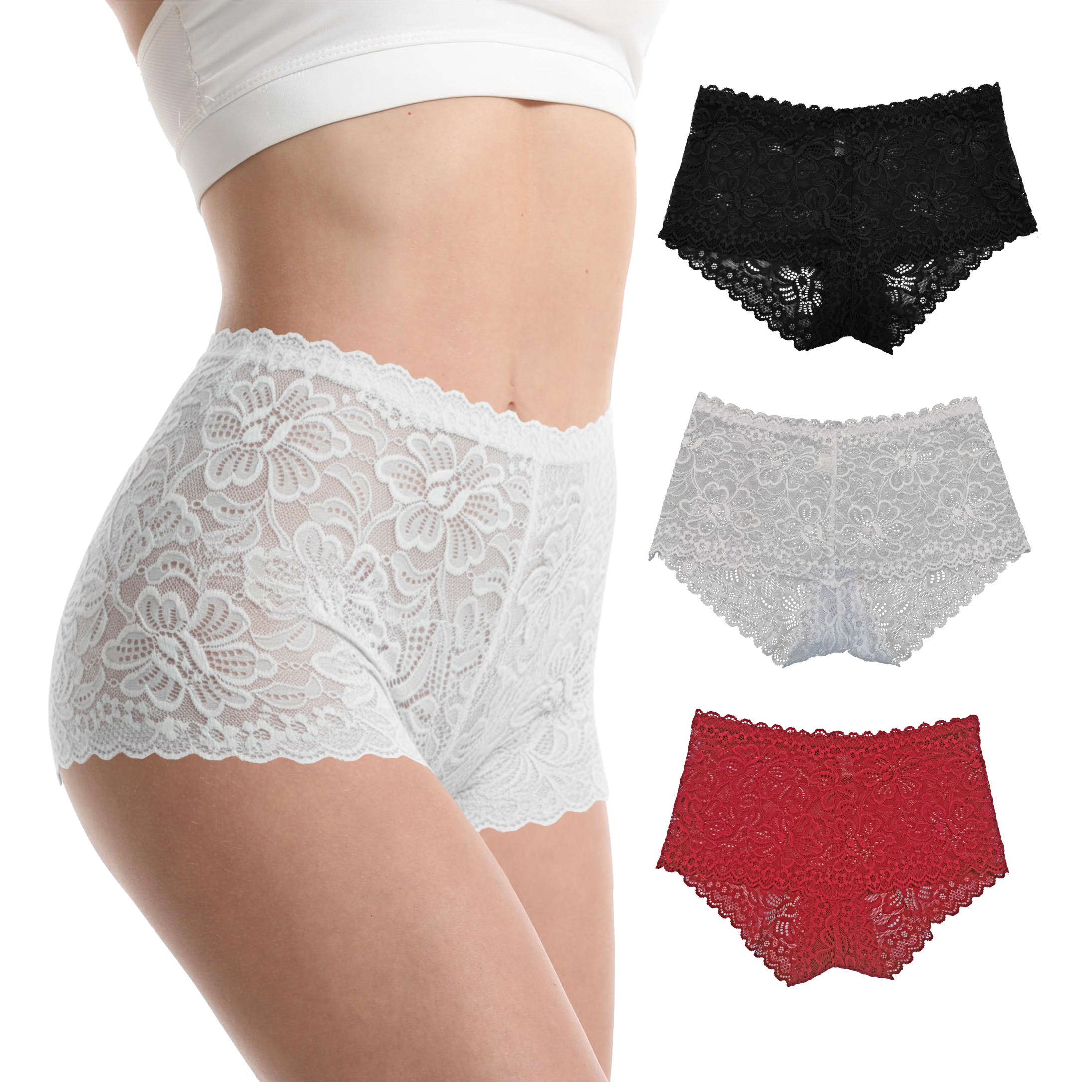 Floral Lace High Waist Panties Stretchy & Sheer | Trifolium