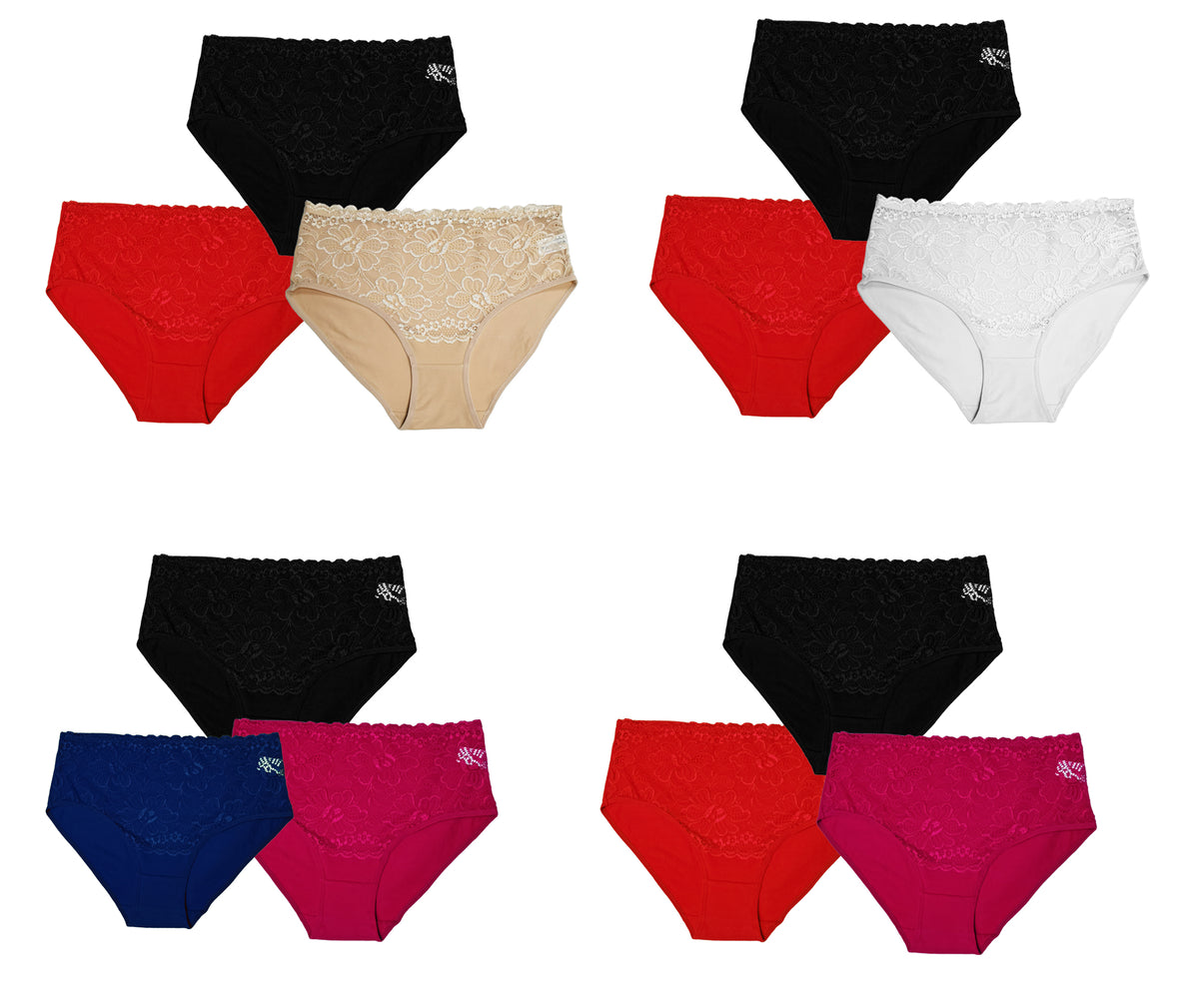 Trifolium Middle High Waist French Knickers Floral Lace Front Cotton Panties Stretchy Sheer Underpants