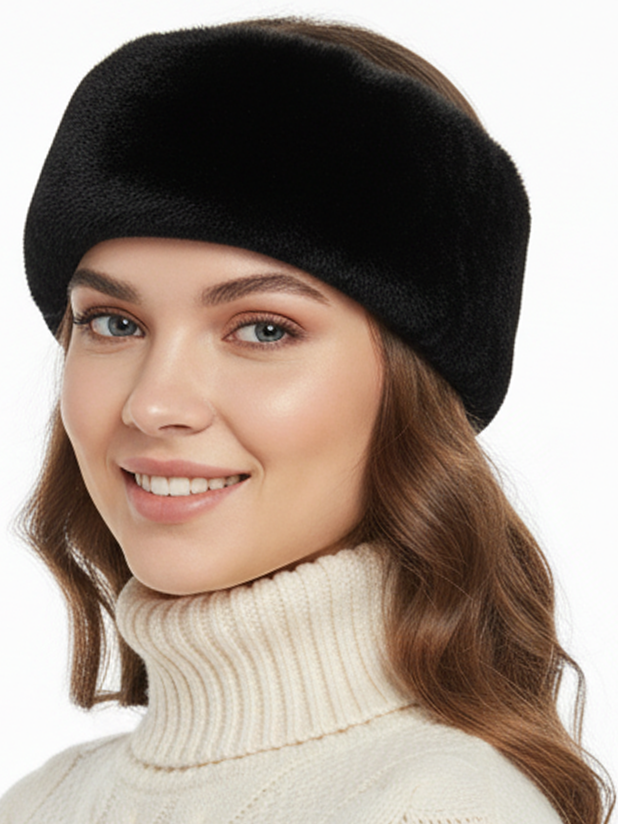 TRIFOLIUM Women’s Grey Faux Fur Headband – Fluffy Fleece Lined Winter Ear Warmer, One Size Warm Head Wrap for Cold Weather