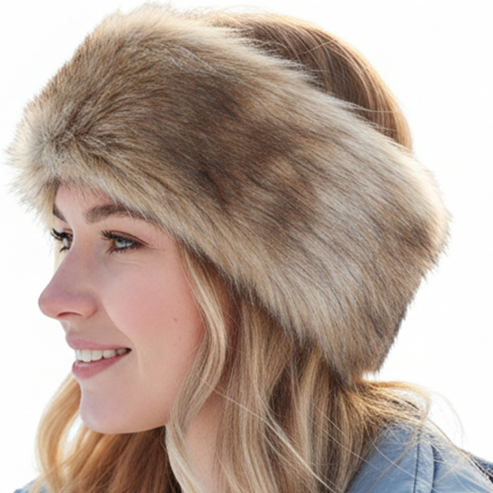 TRIFOLIUM Women’s Grey Faux Fur Headband – Fluffy Fleece Lined Winter Ear Warmer, One Size Warm Head Wrap for Cold Weather