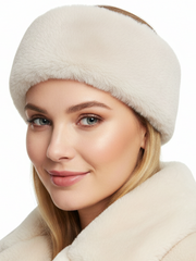 TRIFOLIUM Women’s Grey Faux Fur Headband – Fluffy Fleece Lined Winter Ear Warmer, One Size Warm Head Wrap for Cold Weather