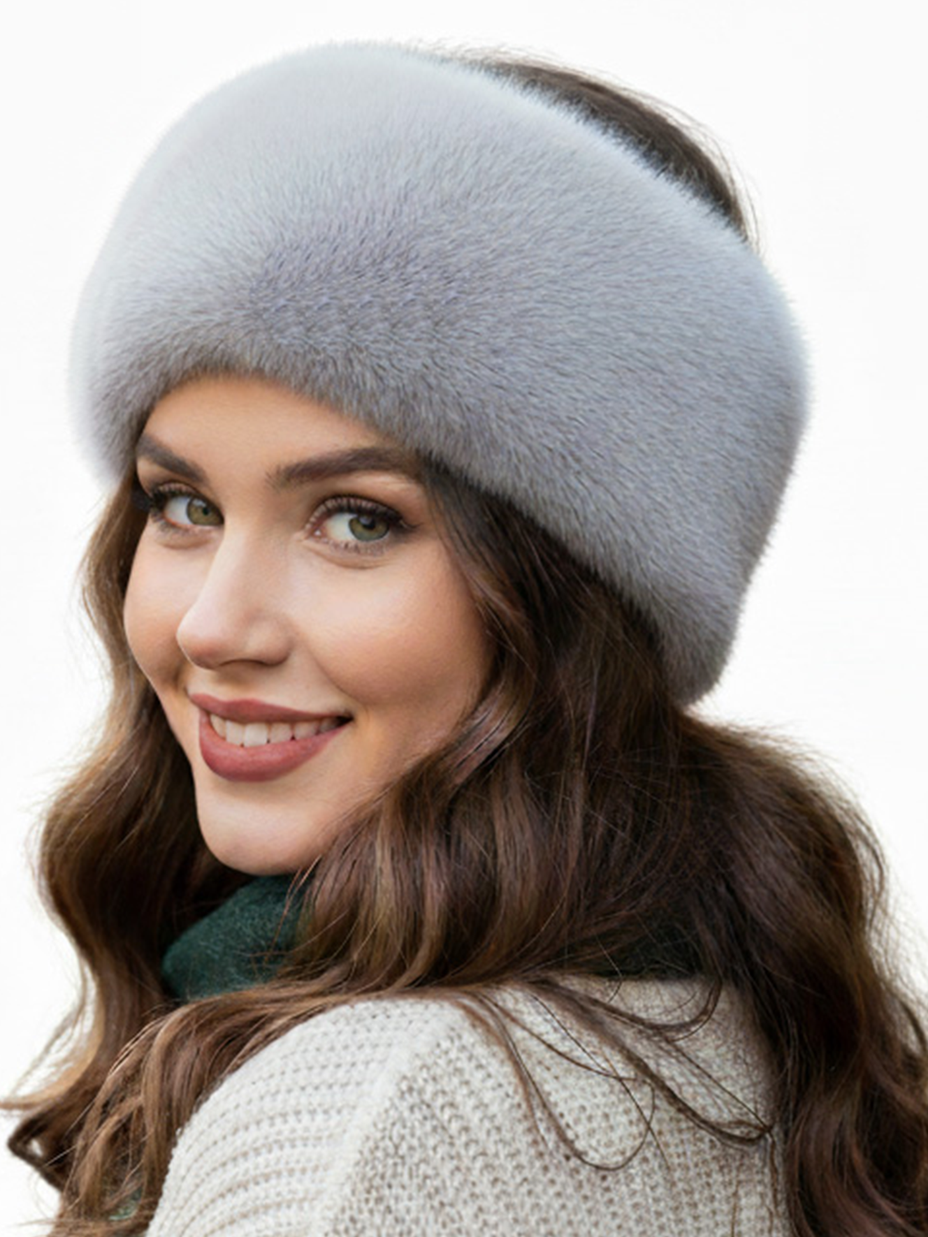 TRIFOLIUM Women’s Grey Faux Fur Headband – Fluffy Fleece Lined Winter Ear Warmer, One Size Warm Head Wrap for Cold Weather