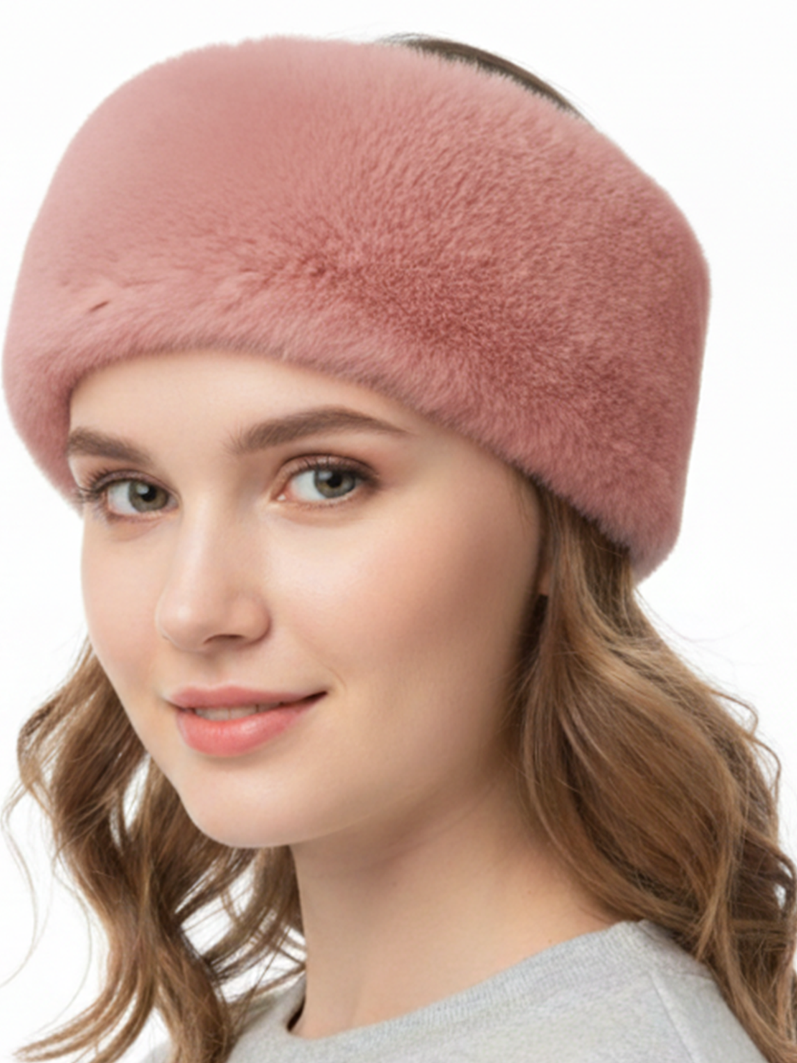 TRIFOLIUM Women’s Grey Faux Fur Headband – Fluffy Fleece Lined Winter Ear Warmer, One Size Warm Head Wrap for Cold Weather