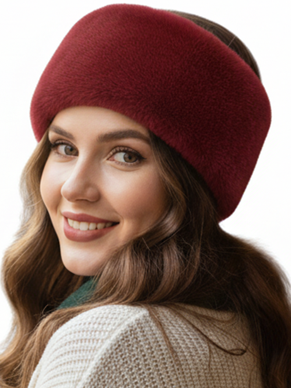 TRIFOLIUM Women’s Grey Faux Fur Headband – Fluffy Fleece Lined Winter Ear Warmer, One Size Warm Head Wrap for Cold Weather