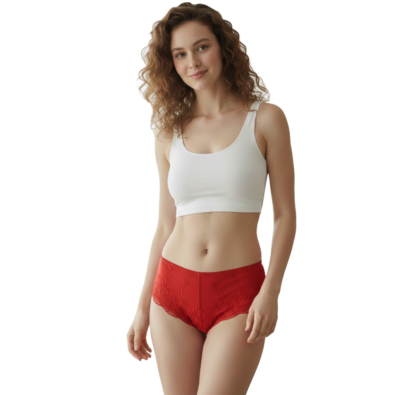 TRIFOLIUM Women's High Waisted Embroidered Lace Panties, Elegant Full Coverage Briefs, Comfortable Retro Underwear