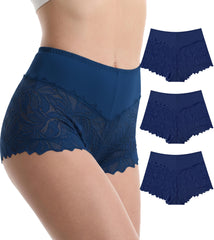 Trifolium Waist 3 Packs High Waist French Knickers Floral Lace Panties Stretchy Sheer Underpants
