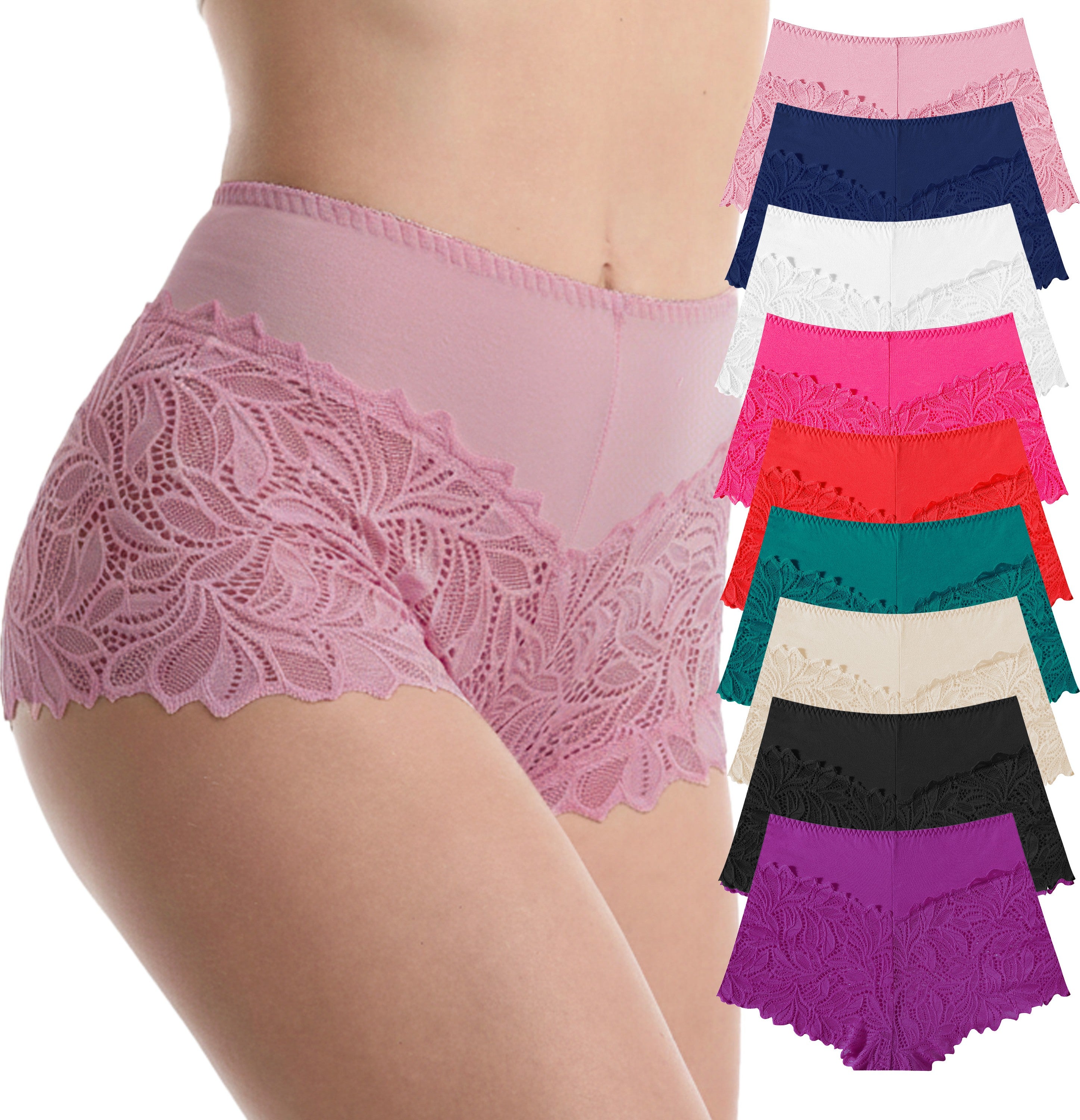 Trifolium Waist 3 Packs High Waist French Knickers Floral Lace Panties Stretchy Sheer Underpants