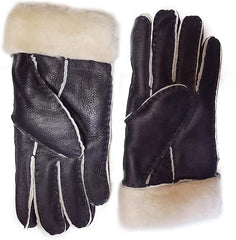 Classic Womens Ladies Sheepskin Fur Black Gloves Bow 1703 (One size, Black)