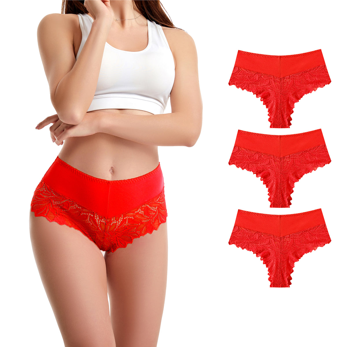 Trifolium Women's Low Waist French Knickers - Floral Lace Brazilian Panties - Comfortable, Breathable, and Stretchy Lingerie - Multiple Pack Options