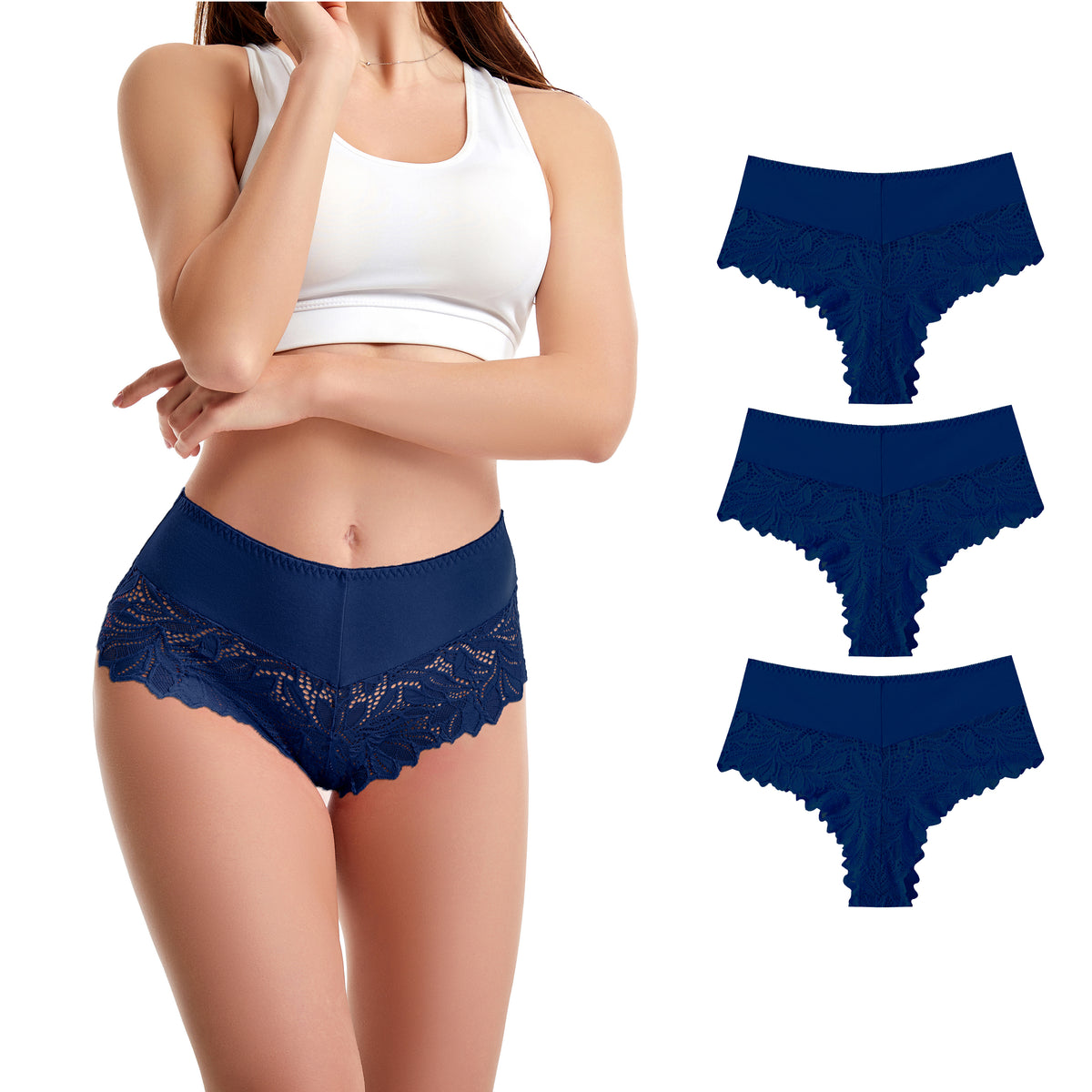 Trifolium Women's Low Waist French Knickers - Floral Lace Brazilian Panties - Comfortable, Breathable, and Stretchy Lingerie - Multiple Pack Options