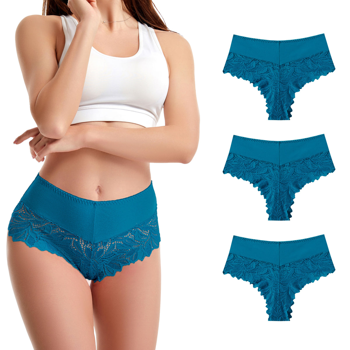Trifolium Women's Low Waist French Knickers - Floral Lace Brazilian Panties - Comfortable, Breathable, and Stretchy Lingerie - Multiple Pack Options
