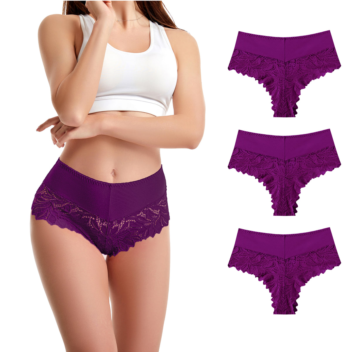 Trifolium Women's Low Waist French Knickers - Floral Lace Brazilian Panties - Comfortable, Breathable, and Stretchy Lingerie - Multiple Pack Options
