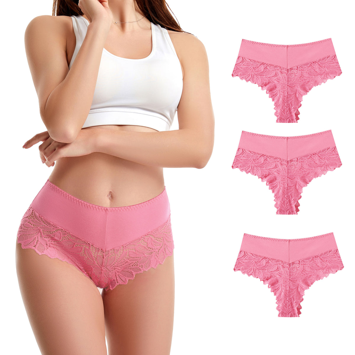 Trifolium Women's Low Waist French Knickers - Floral Lace Brazilian Panties - Comfortable, Breathable, and Stretchy Lingerie - Multiple Pack Options