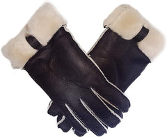 Classic Womens Ladies Sheepskin Fur Black Gloves Bow 1703 (One size, Black)