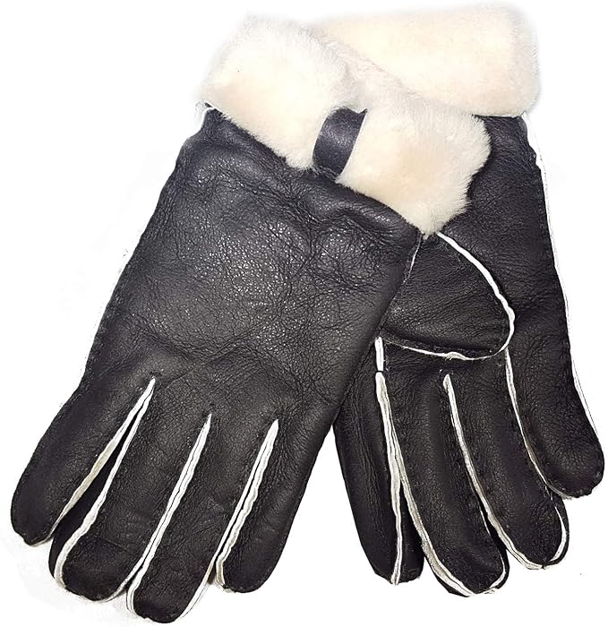 Classic Womens Ladies Sheepskin Fur Black Gloves Bow 1703 (One size, Black)