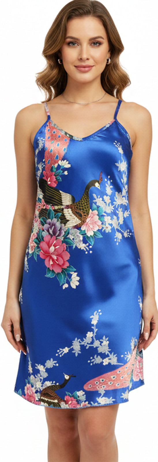 Trifolium Kimono Robe And Chemise Silky Peacock Satin Nightgown Bathrobe Wedding Negligee Nightdress