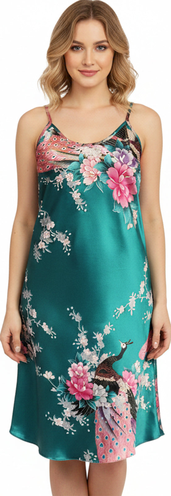 Trifolium Kimono Robe And Chemise Silky Peacock Satin Nightgown Bathrobe Wedding Negligee Nightdress