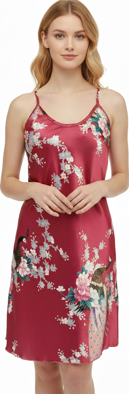 Trifolium Kimono Robe And Chemise Silky Peacock Satin Nightgown Bathrobe Wedding Negligee Nightdress