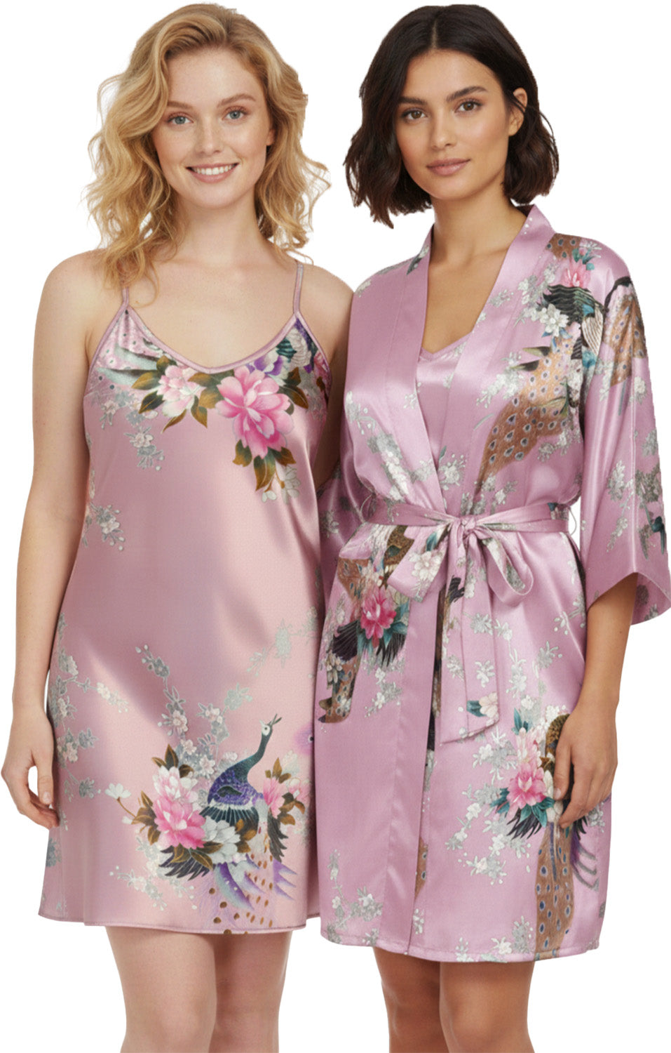 Trifolium Kimono Robe And Chemise Silky Peacock Satin Nightgown Bathrobe Wedding Negligee Nightdress