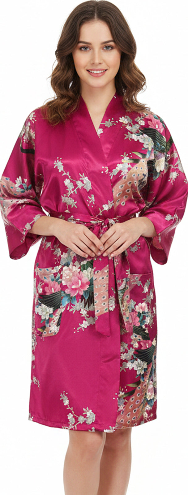 Trifolium Kimono Robe And Chemise Silky Peacock Satin Nightgown Bathrobe Wedding Negligee Nightdress