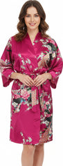 Trifolium Kimono Robe And Chemise Silky Peacock Satin Nightgown Bathrobe Wedding Negligee Nightdress