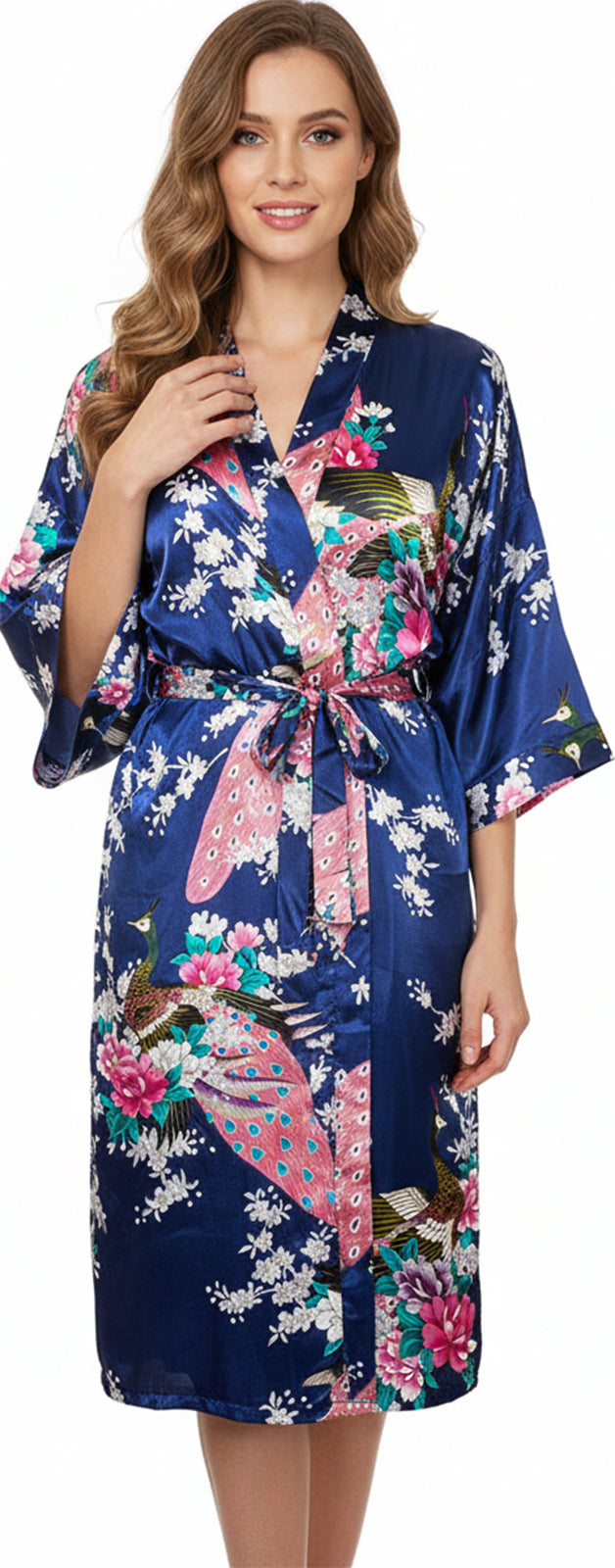 Trifolium Kimono Robe And Chemise Silky Peacock Satin Nightgown Bathrobe Wedding Negligee Nightdress