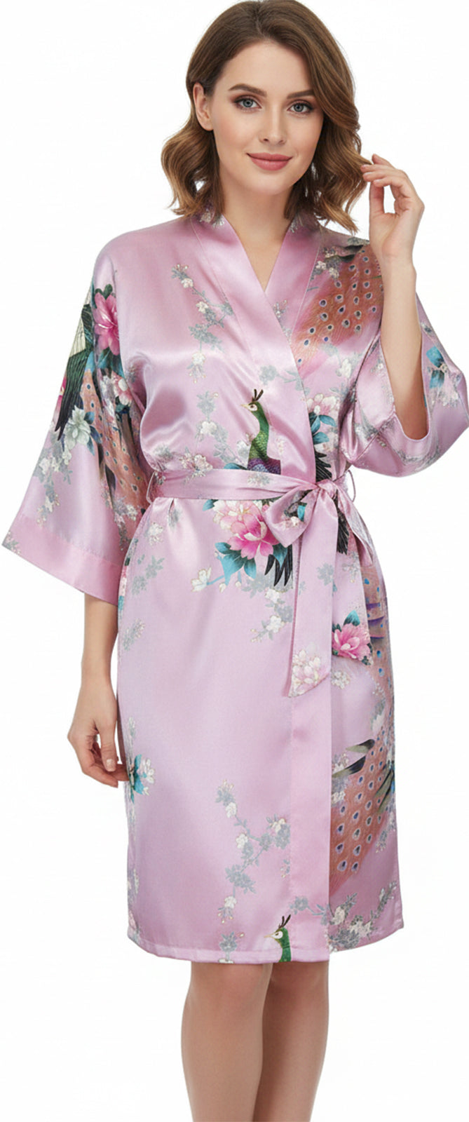 Trifolium Kimono Robe And Chemise Silky Peacock Satin Nightgown Bathrobe Wedding Negligee Nightdress