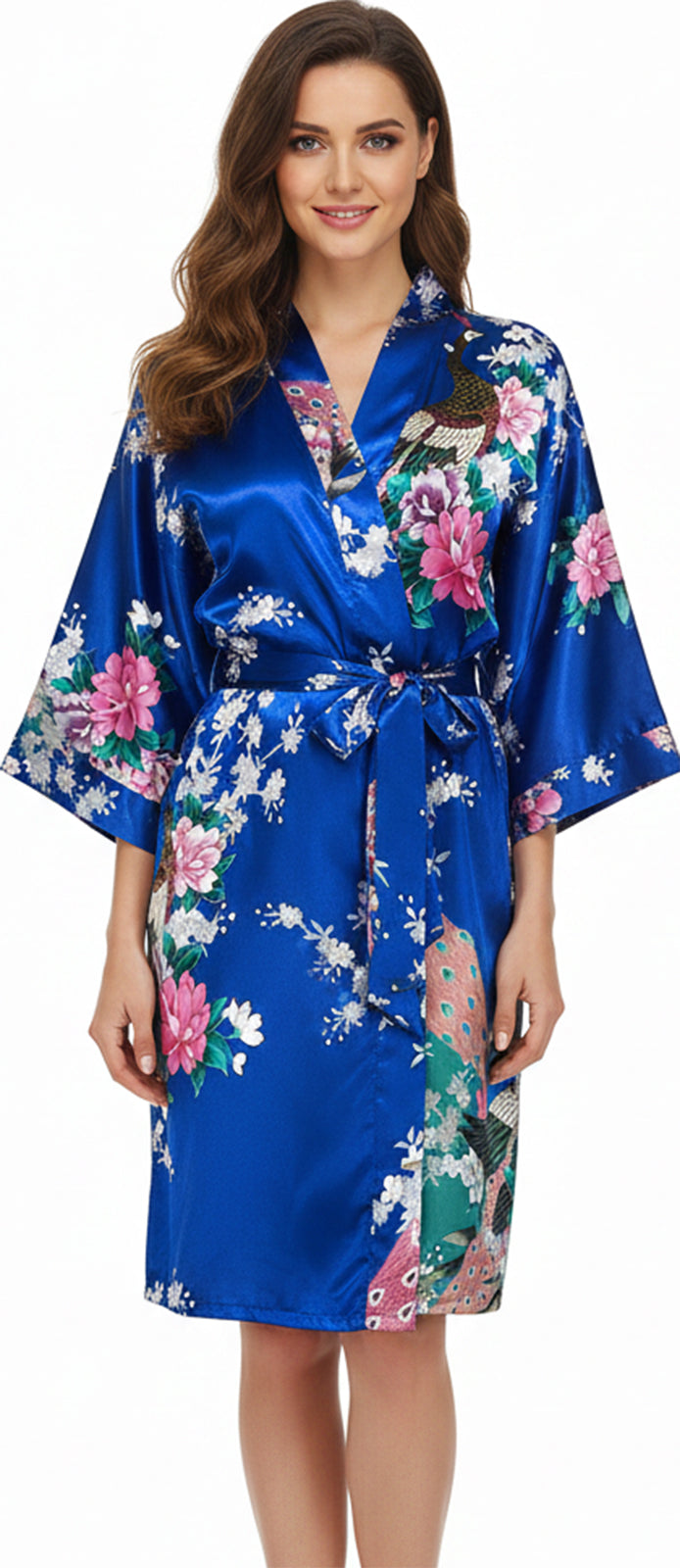 Trifolium Kimono Robe And Chemise Silky Peacock Satin Nightgown Bathrobe Wedding Negligee Nightdress