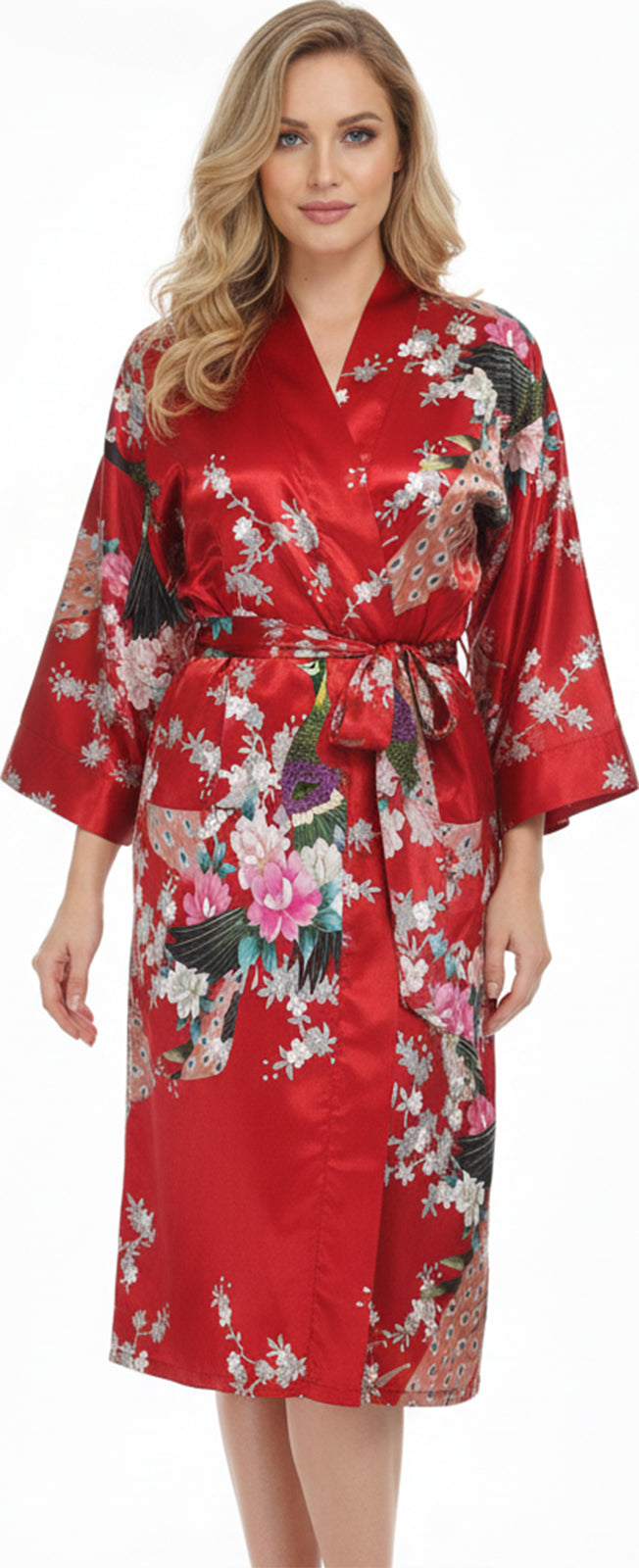 Trifolium Kimono Robe And Chemise Silky Peacock Satin Nightgown Bathrobe Wedding Negligee Nightdress