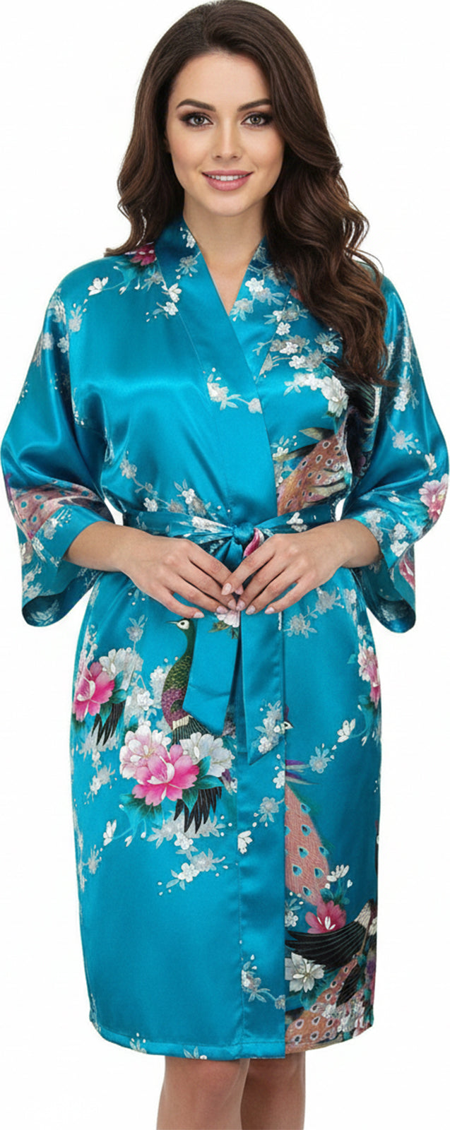 Trifolium Kimono Robe And Chemise Silky Peacock Satin Nightgown Bathrobe Wedding Negligee Nightdress