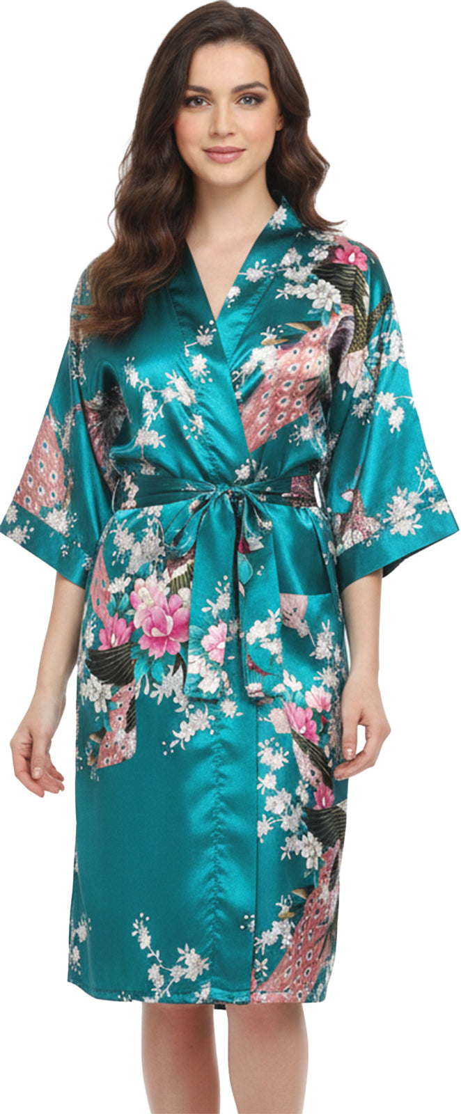 Trifolium Kimono Robe And Chemise Silky Peacock Satin Nightgown Bathrobe Wedding Negligee Nightdress